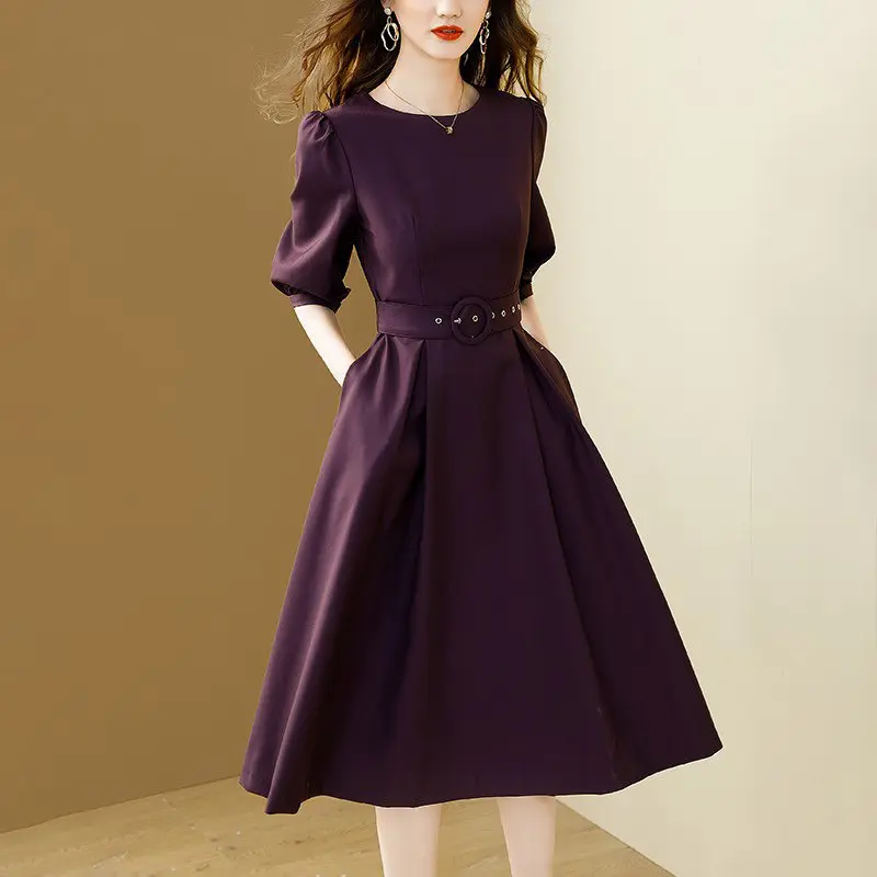 2025 New Fashion Summer Dress Women Temperament Waist Slim Dress Lady Solid Color Ladies Dress Loose Female Dress