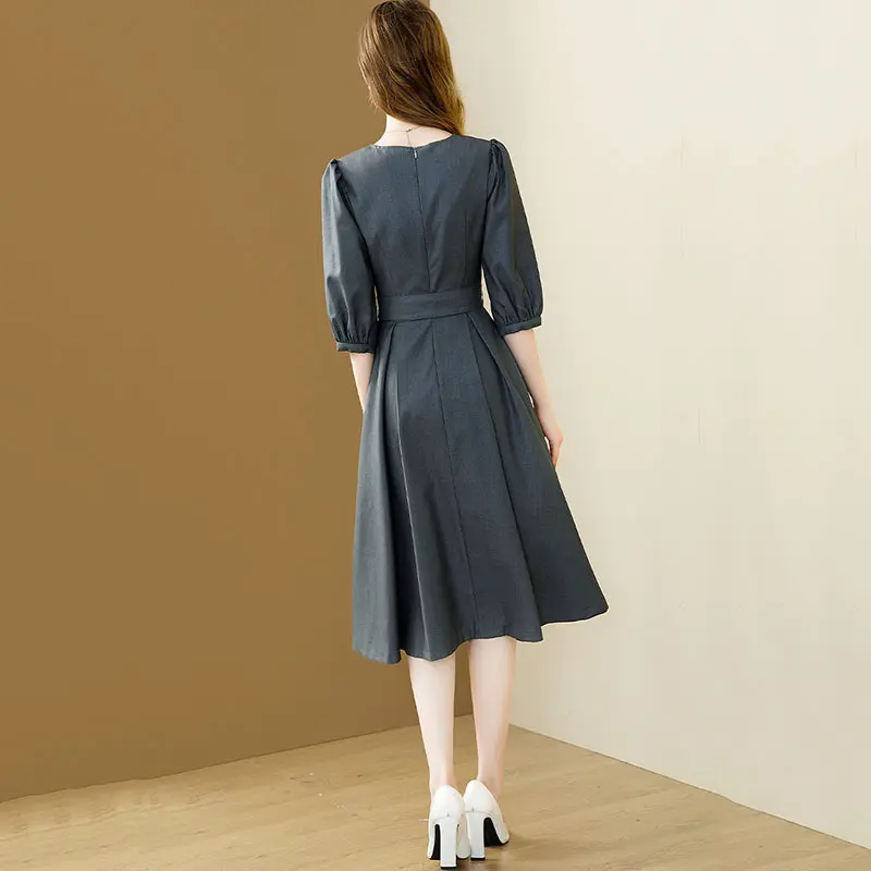 2025 New Fashion Summer Dress Women Temperament Waist Slim Dress Lady Solid Color Ladies Dress Loose Female Dress