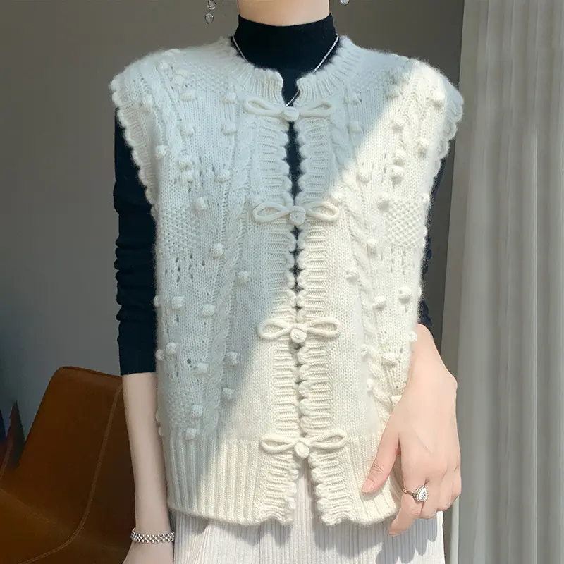 2025 New Knitted Cardigan Vest Women Spring Autumn Loose Temperament Sleeveless Knitwear Waistcoat Jacket Female Top