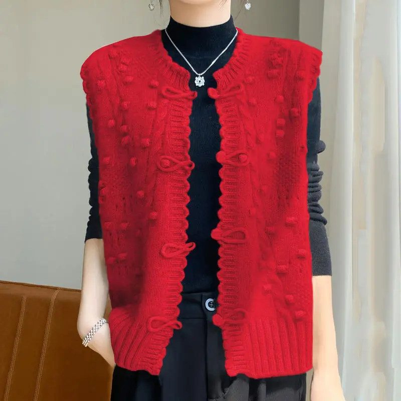 2025 New Knitted Cardigan Vest Women Spring Autumn Loose Temperament Sleeveless Knitwear Waistcoat Jacket Female Top