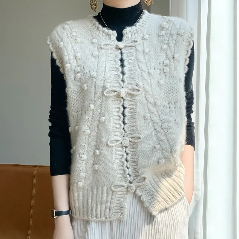 2025 New Knitted Cardigan Vest Women Spring Autumn Loose Temperament Sleeveless Knitwear Waistcoat Jacket Female Top
