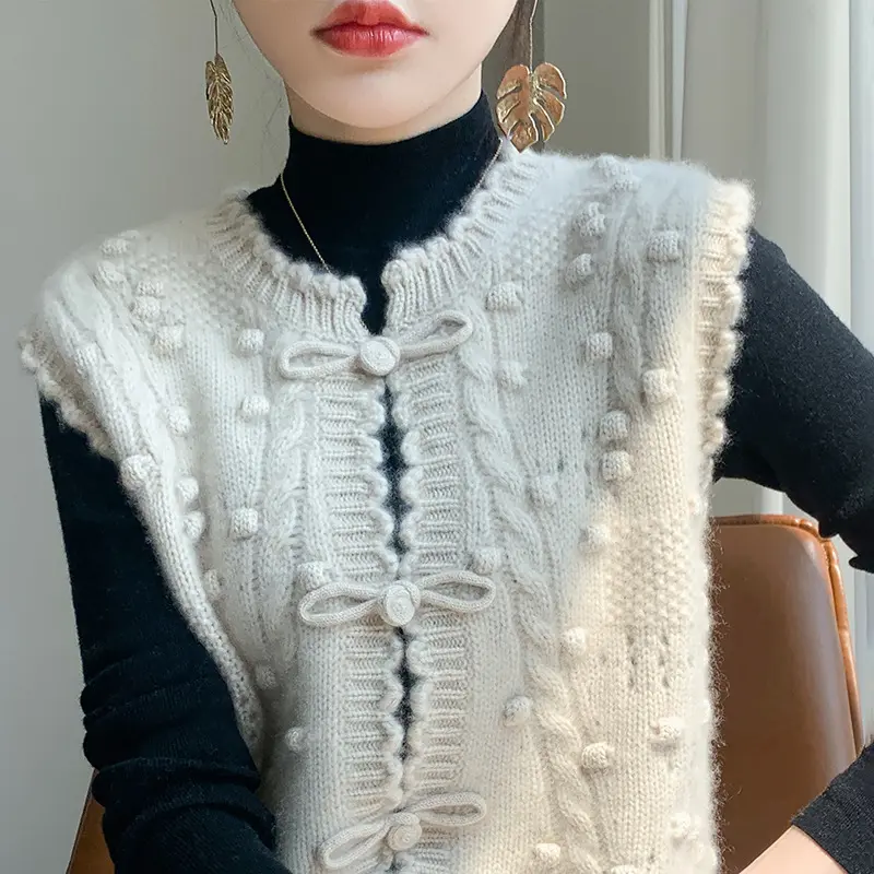 2025 New Knitted Cardigan Vest Women Spring Autumn Loose Temperament Sleeveless Knitwear Waistcoat Jacket Female Top
