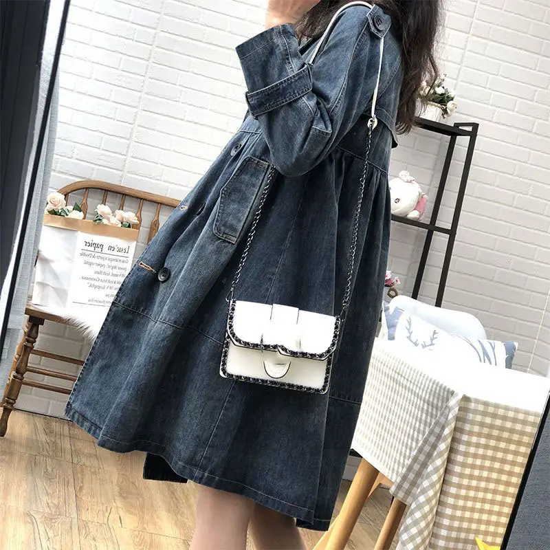 2025 New Autumn Winter Denim Women Jacket Coat Full Sleeves Vintage Windbreaker Mid Long Jean Cowboy Outerwear Female Tops R2344