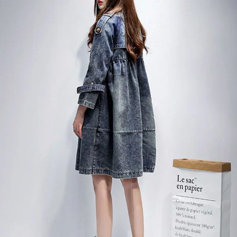 2025 New Autumn Winter Denim Women Jacket Coat Full Sleeves Vintage Windbreaker Mid Long Jean Cowboy Outerwear Female Tops R2344