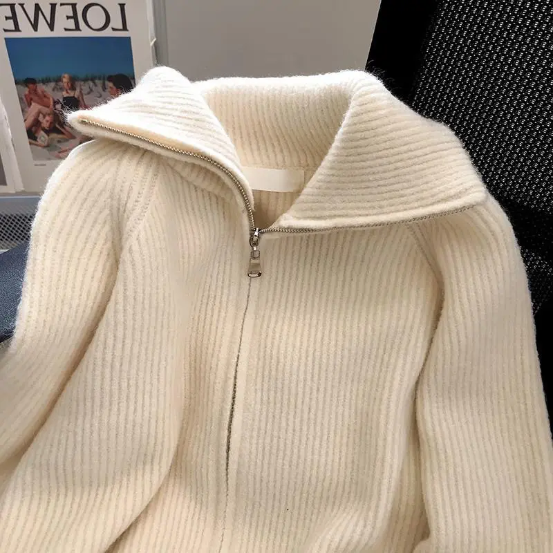 2025 Autumn Winter New knitted Cardigan Sweater Women Fashion Long-Sleeved Short Casual Zipper Loose Sweater Ladies Tops