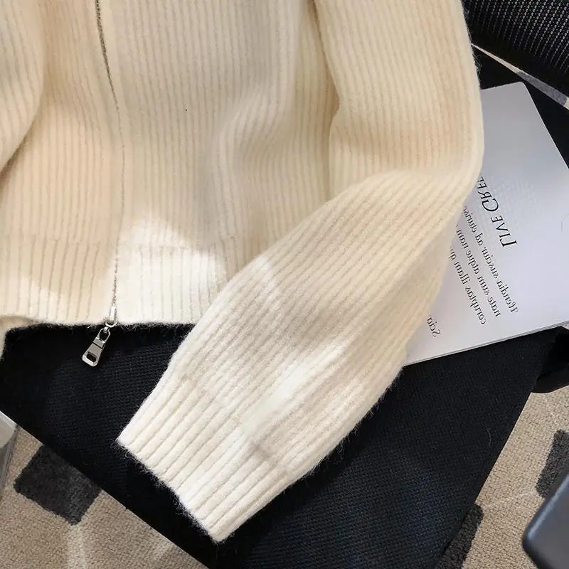 2025 Autumn Winter New knitted Cardigan Sweater Women Fashion Long-Sleeved Short Casual Zipper Loose Sweater Ladies Tops