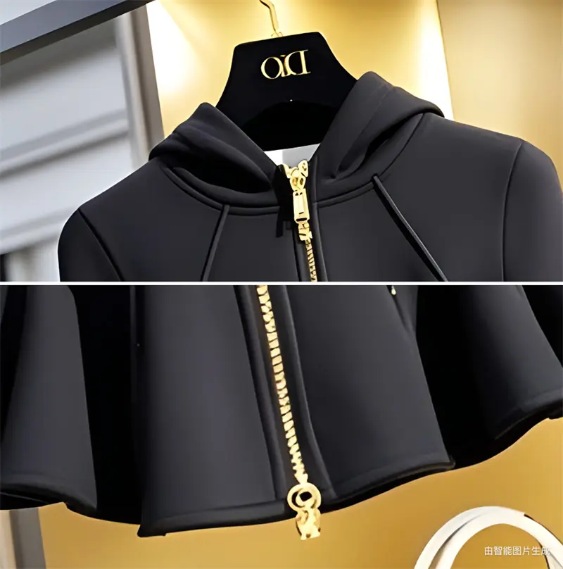 Spring Autumn New 2025 Hooded Short Coat Female Temperament High Quality Black Long Sleeved Waist  Women Coats Ladies Outwear