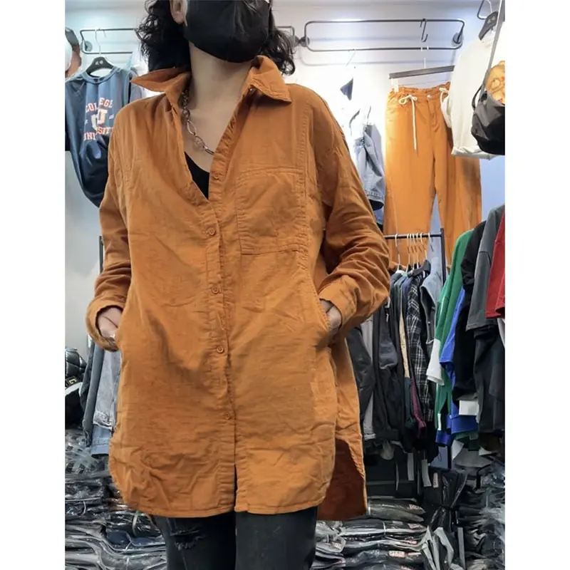 Autumn Korean Cotton And Linen Shirt Women's 2025 New Fashion Mid-Long  All-Match Long Sleeve Elegant Casual Female Blouse Tops