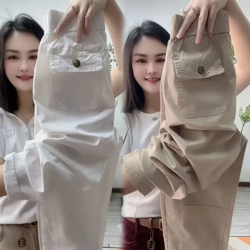 Korean New 2025 Fashion Spring Summer Haren Pants Women Casual Loose All-match Elastic Waist Straight Pants Ladies Female