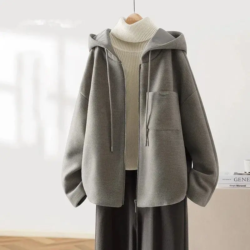 Korean Autumn Winter Jacket Women 2024 New Fashion Hooded Zipper Slim Short Coat Female Casual Outerwear Ladies  Overcoat  Tops