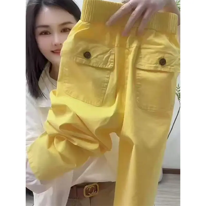 Korean New 2025 Fashion Spring Summer Haren Pants Women Casual Loose All-match Elastic Waist Straight Pants Ladies Female