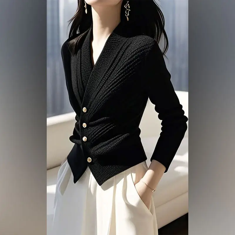 Autumn 2025 New Knitted Cardigan Women V-neck Sweater Ladies Casual Solid Temperament Waist Knitt Sweater Female Outwear