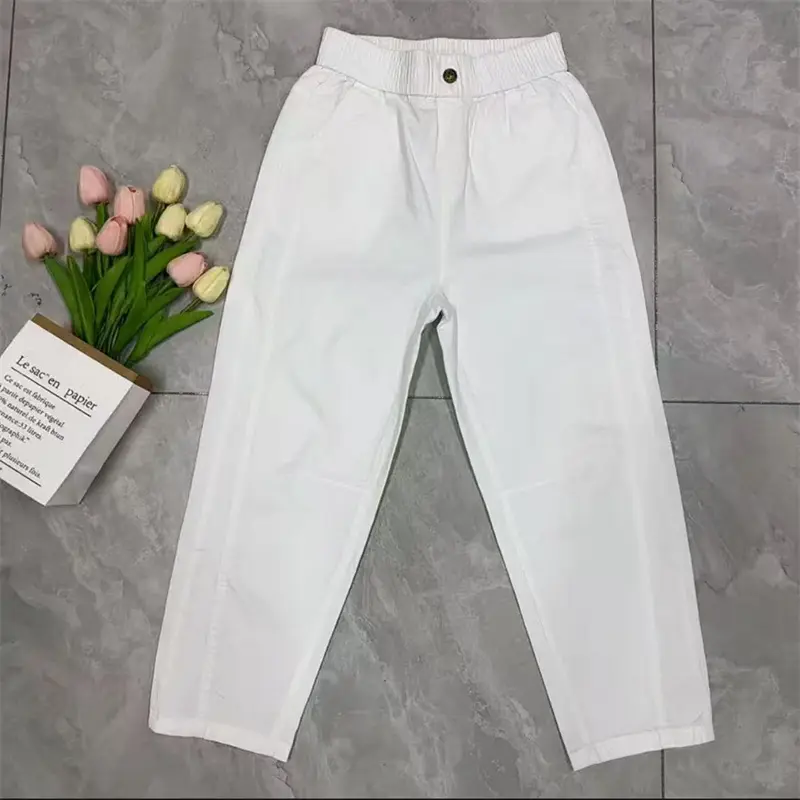 Korean New 2025 Fashion Spring Summer Haren Pants Women Casual Loose All-match Elastic Waist Straight Pants Ladies Female