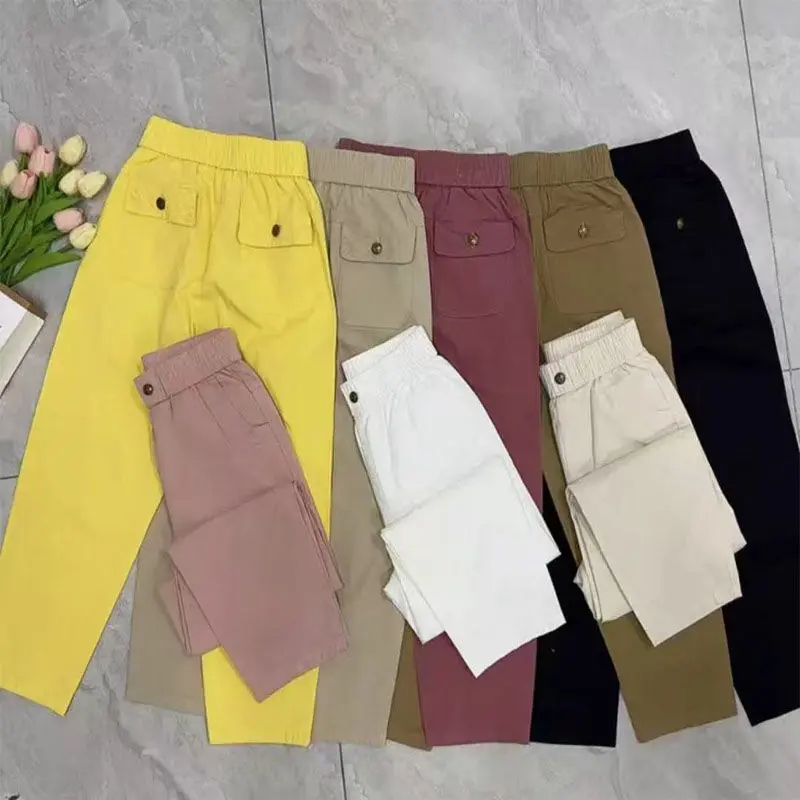 Korean New 2025 Fashion Spring Summer Haren Pants Women Casual Loose All-match Elastic Waist Straight Pants Ladies Female