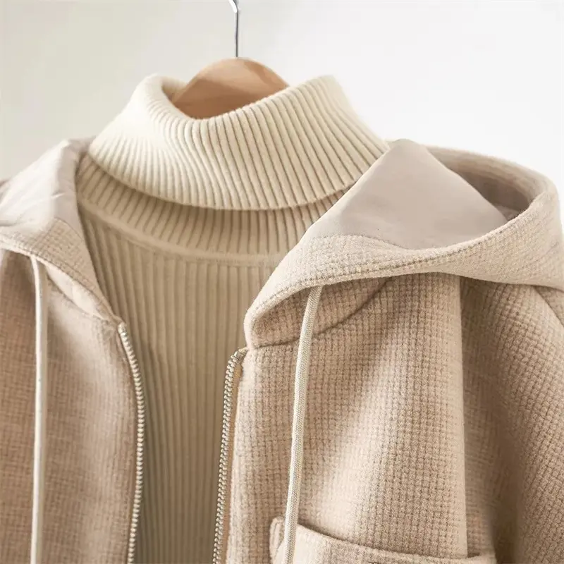 Korean Autumn Winter Jacket Women 2024 New Fashion Hooded Zipper Slim Short Coat Female Casual Outerwear Ladies  Overcoat  Tops