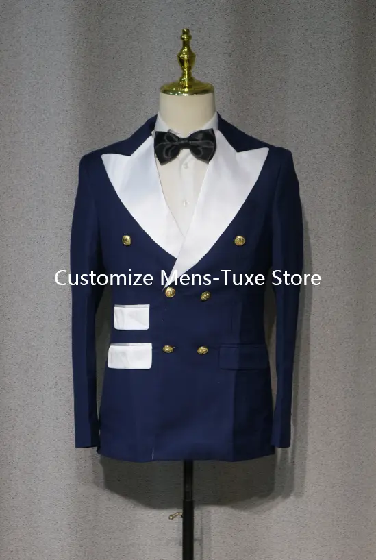 White Peak Lapel Blazer Groom Suits Men Suits Slim Fit Business Suits Tuxedo For Men Costume Homme Double-Breasted 2 Pieces