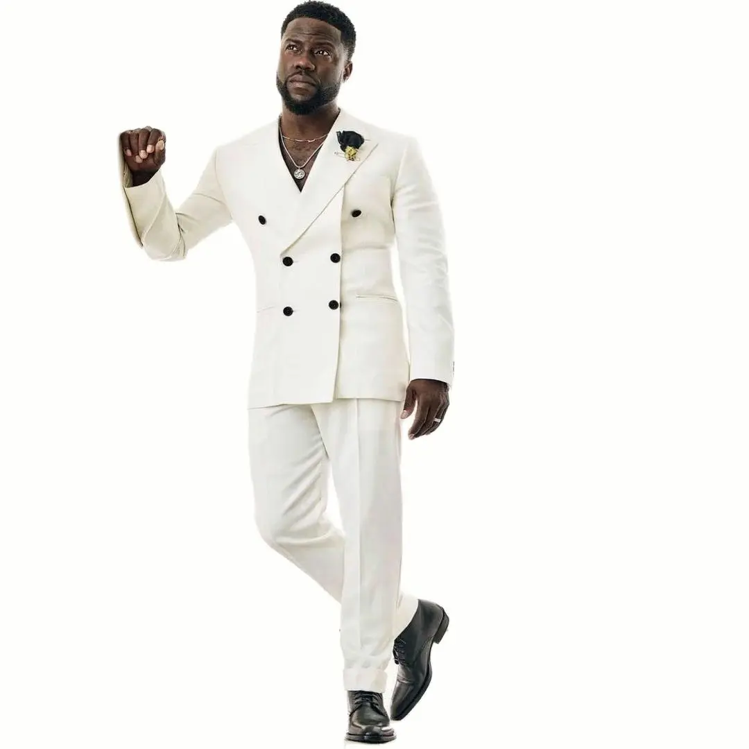 White Double Breasted Men Suits Costume Homme Wedding Groom Tuxedos Prom Slim Fit Terno Masculino Blazer 2 Pc Jacket+Pants