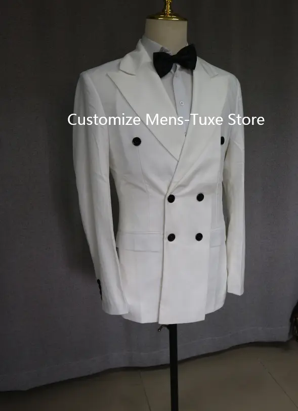 White Double Breasted Men Suits Costume Homme Wedding Groom Tuxedos Prom Slim Fit Terno Masculino Blazer 2 Pc Jacket+Pants