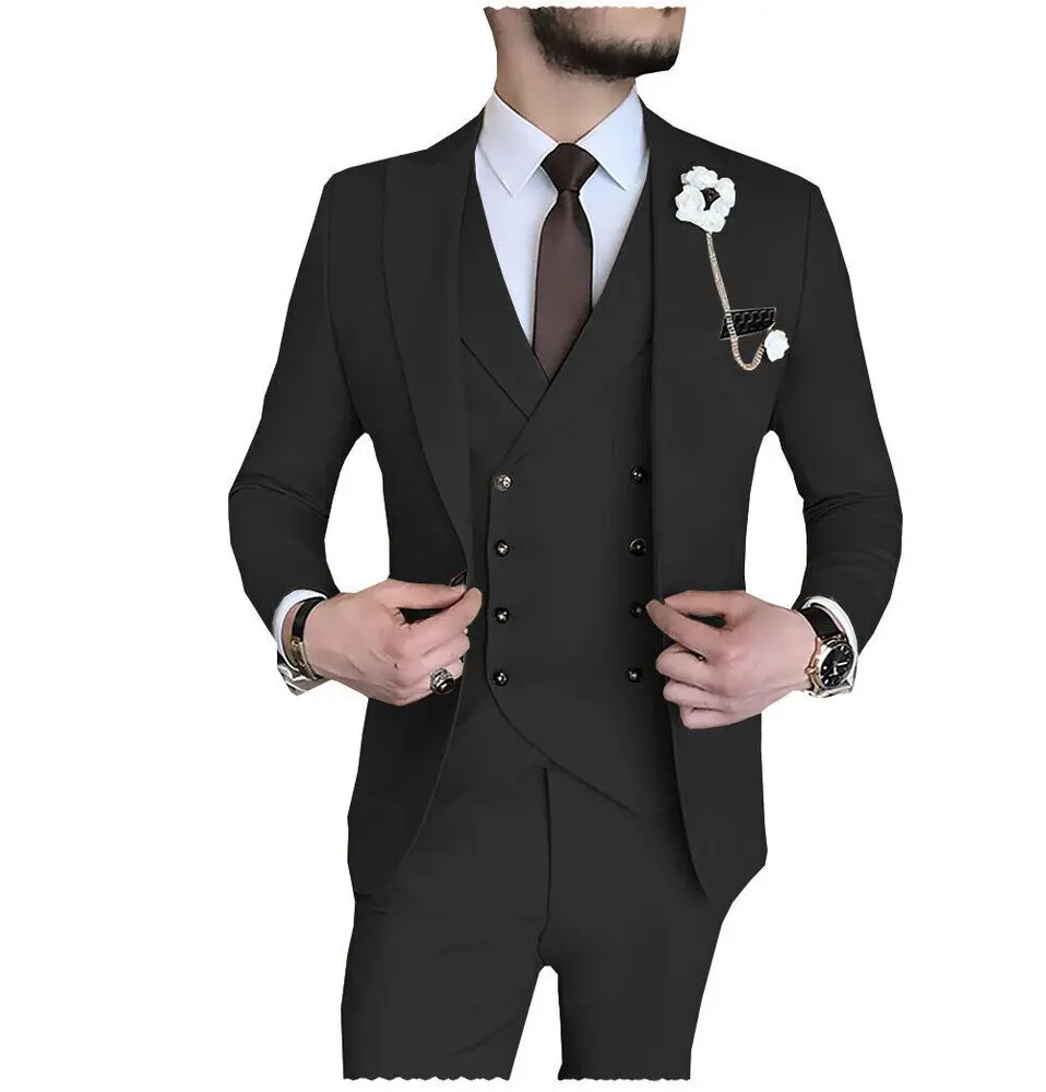 Mens 3 Piece Suits Formal Business Working Groomsmen Wedding Tuxedo Suit