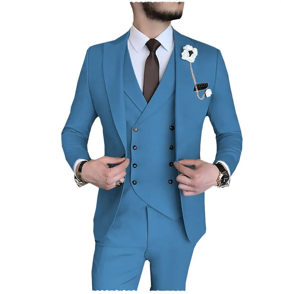 Mens 3 Piece Suits Formal Business Working Groomsmen Wedding Tuxedo Suit