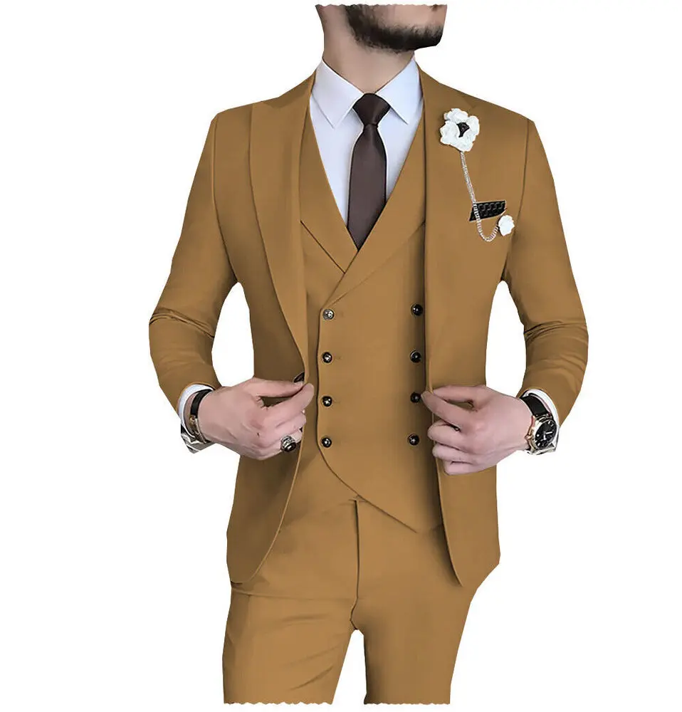Mens 3 Piece Suits Formal Business Working Groomsmen Wedding Tuxedo Suit