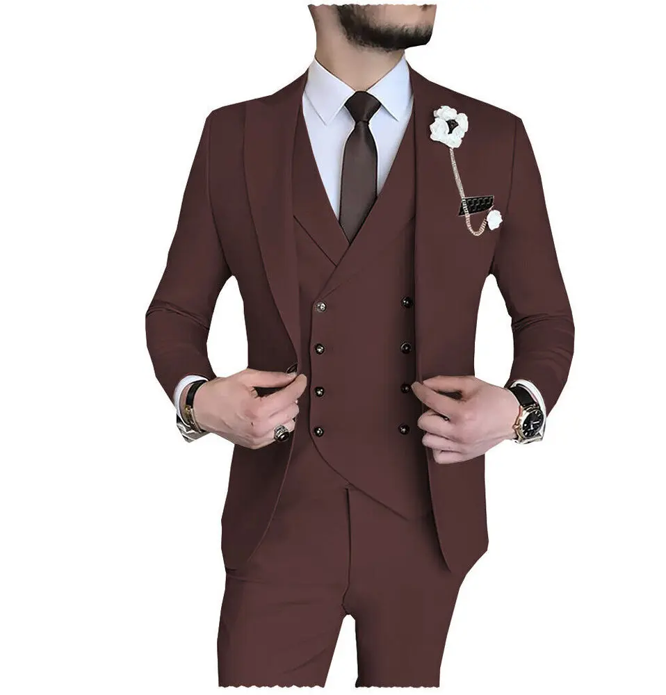 Mens 3 Piece Suits Formal Business Working Groomsmen Wedding Tuxedo Suit