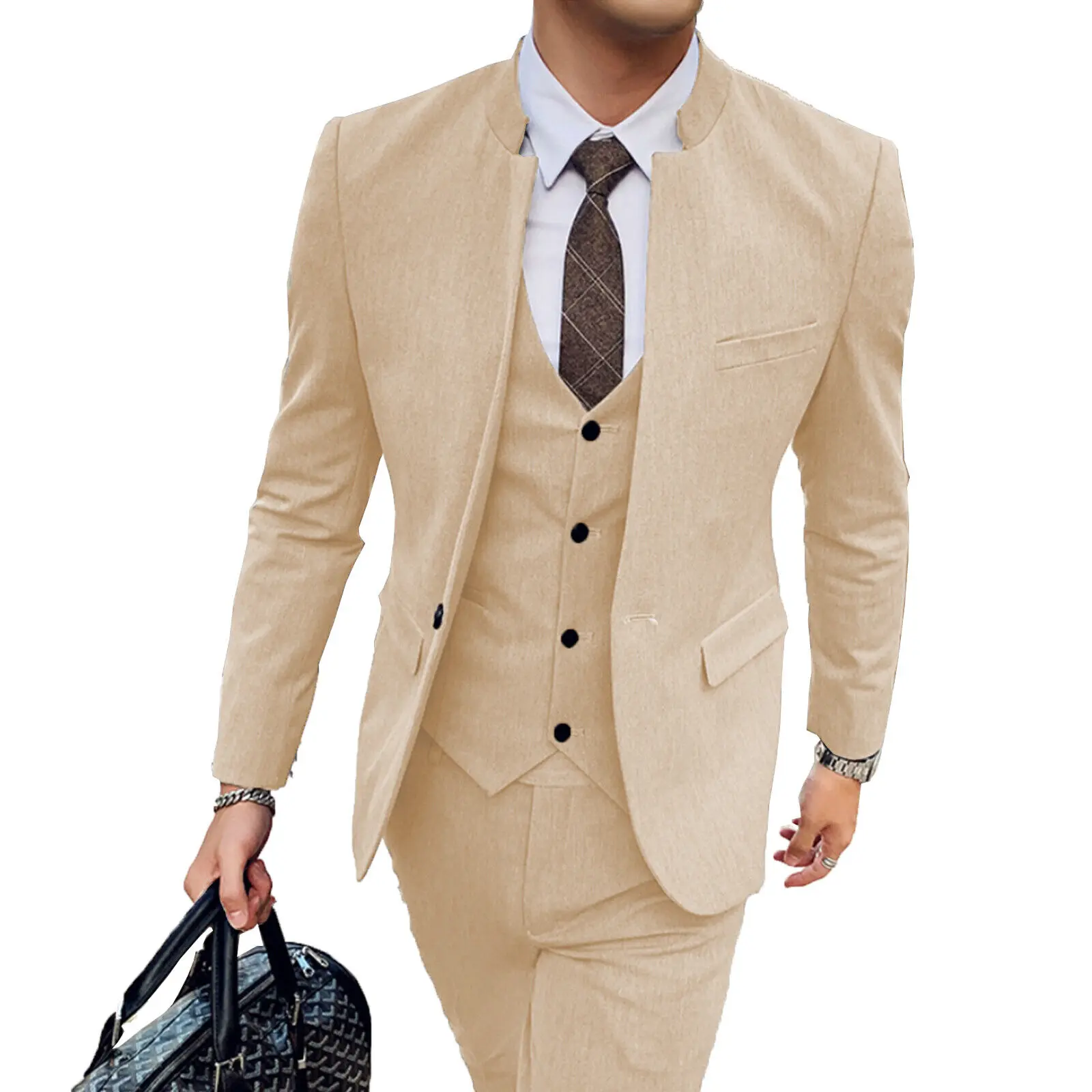 3Pcs Mens Slim Fit Suits Customized Groomsmen Bestman Tuxedo Wedding Blazer Pant