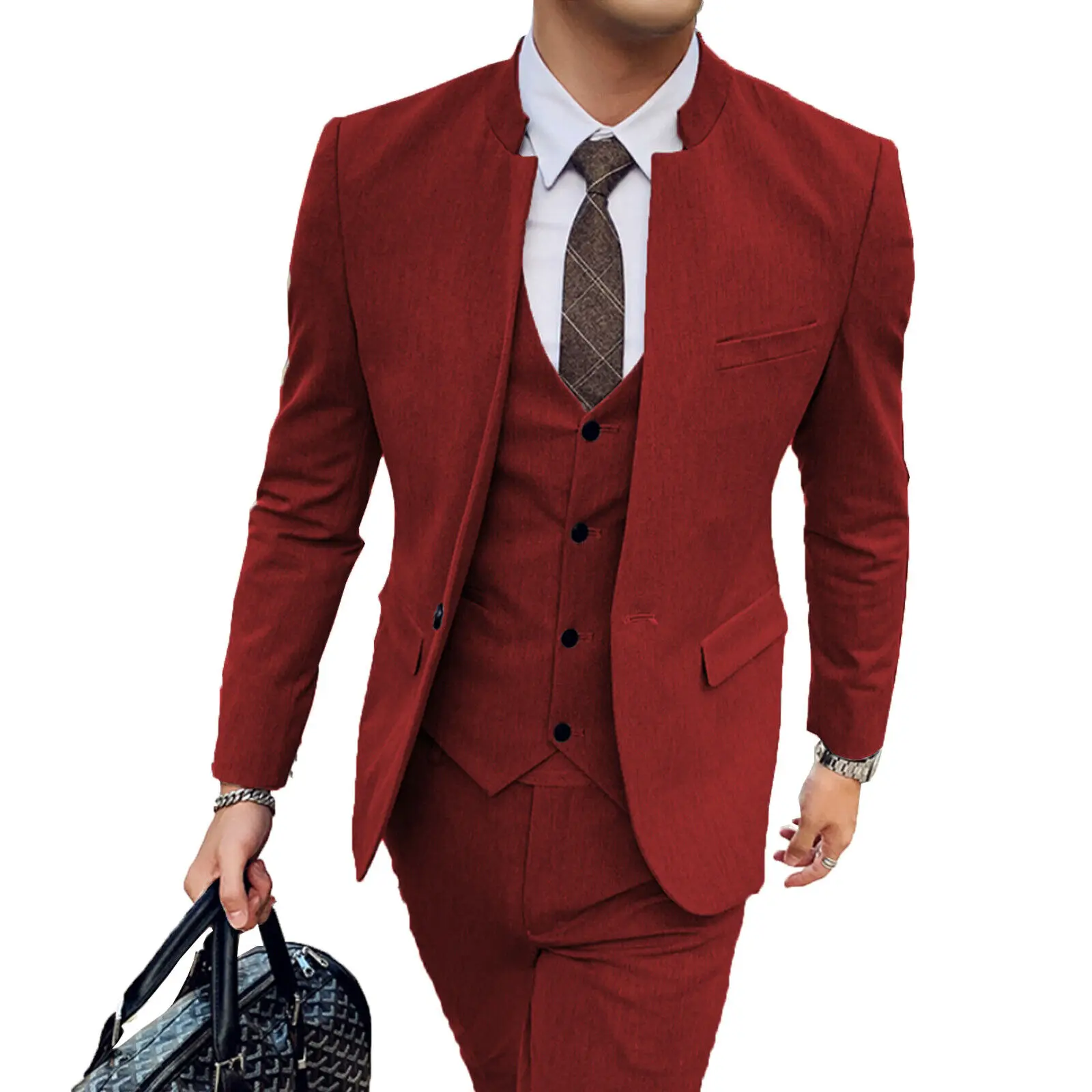 3Pcs Mens Slim Fit Suits Customized Groomsmen Bestman Tuxedo Wedding Blazer Pant