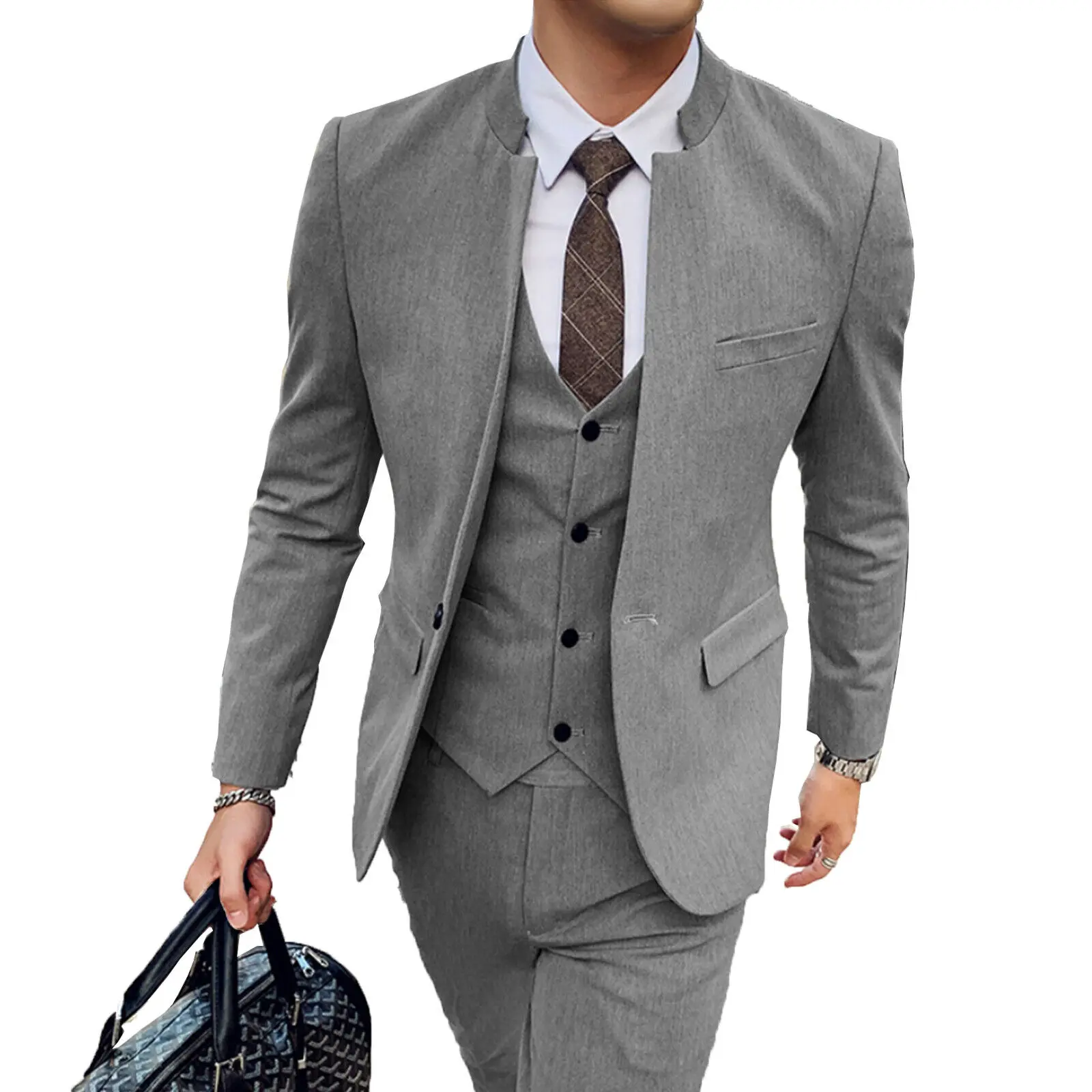 3Pcs Mens Slim Fit Suits Customized Groomsmen Bestman Tuxedo Wedding Blazer Pant