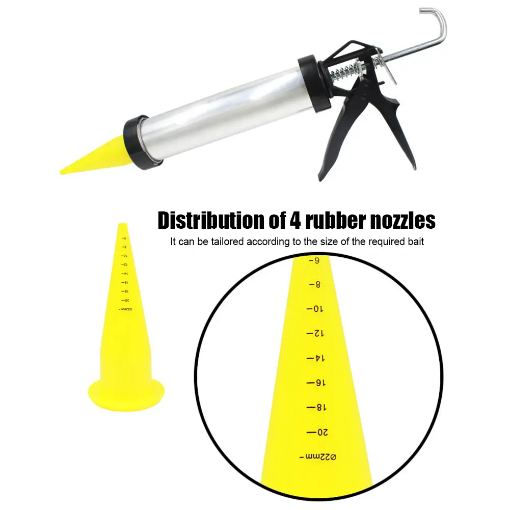 Sausage Maker Bait Fishing Aluminum Fishing Boilie Making Gun with 4pcs Silicone Spare Nozzles Fishing Lure Accessories