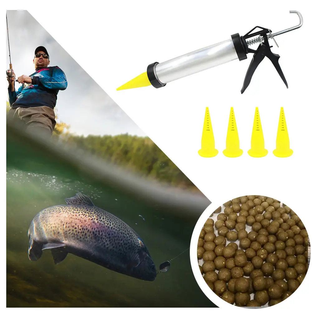 Sausage Maker Bait Fishing Aluminum Fishing Boilie Making Gun with 4pcs Silicone Spare Nozzles Fishing Lure Accessories