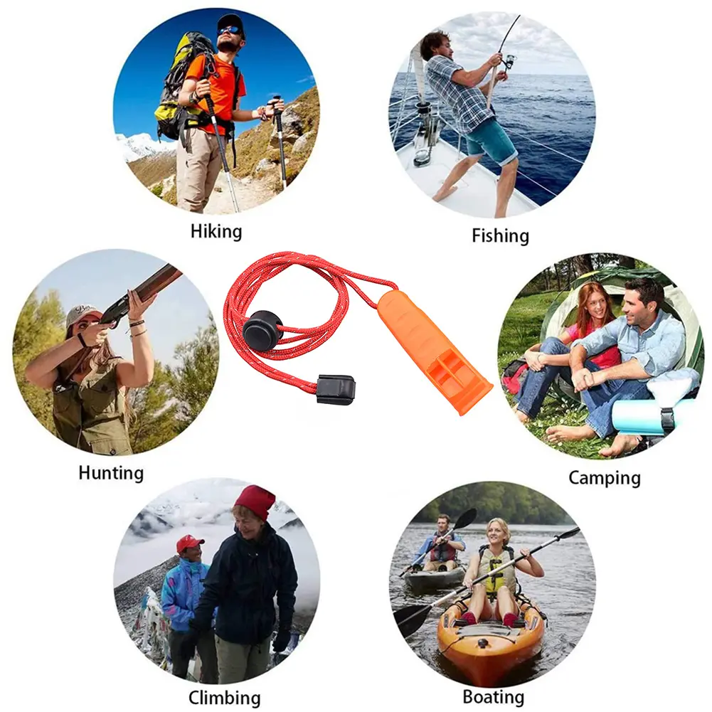 Multi-function Outdoor Camp Hiking Whistle with Lanyard Survival Emergency Tools
