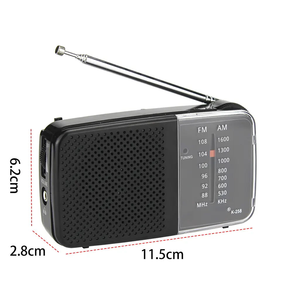 AM/FM Radio with Speaker Portable Radio with Strap Battery Powered Radio Telescopic Antenna for Indoor Outdoor