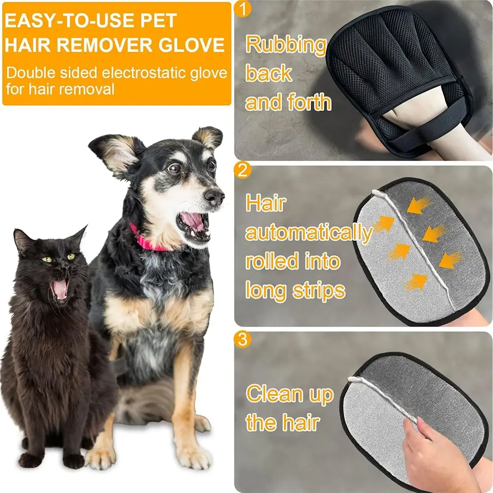 Double Sided Grooming Gloves Hair Remover Mitt Brush Deshedding Brush Glove for Pets Dog Cat Rabbit with Long/Short/Curly Hair