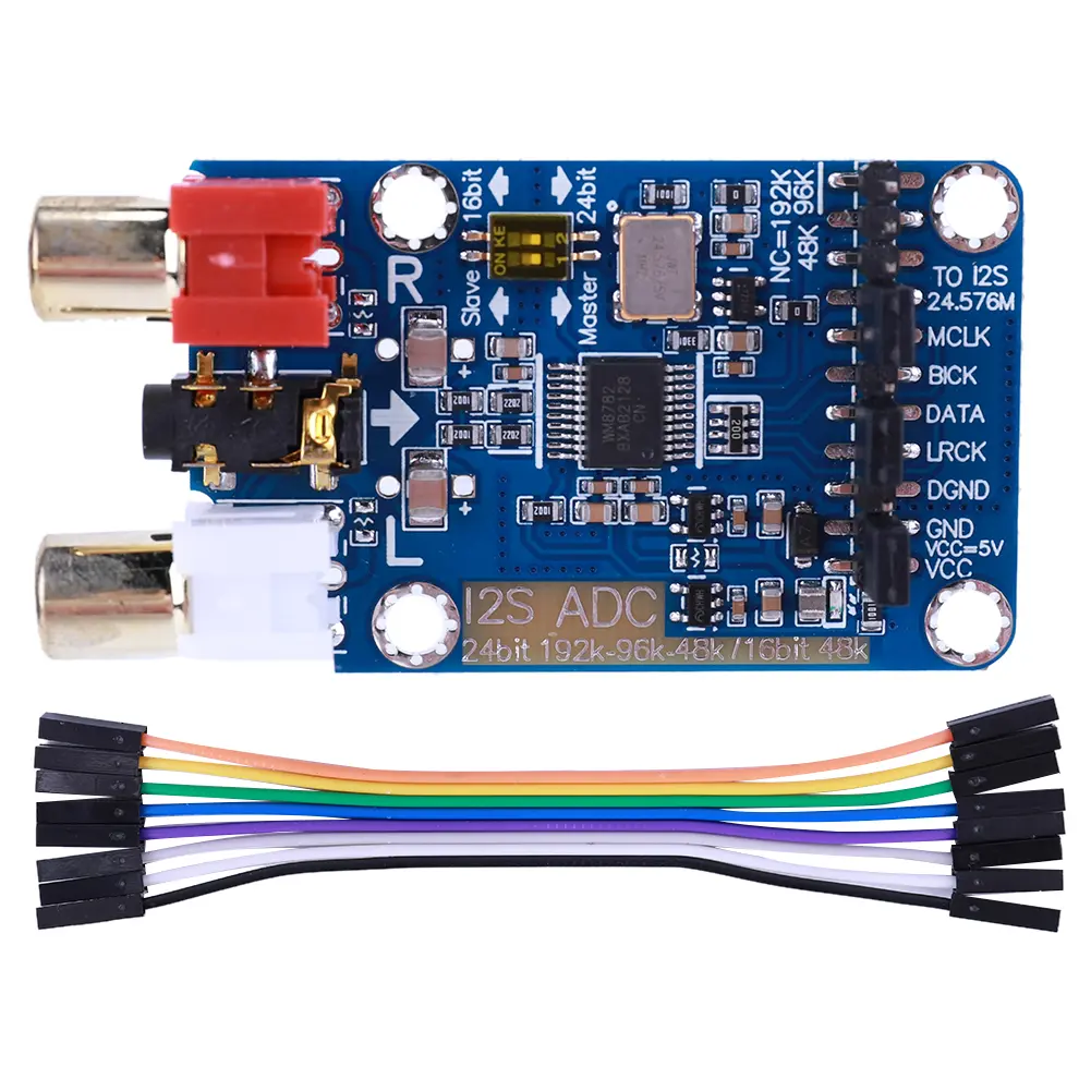 I2S ADC Master Slave Mode Development Board 24BIT 192K 96K 48K Audio I2S Capture Card Module Support 3.5MM/RCA Input