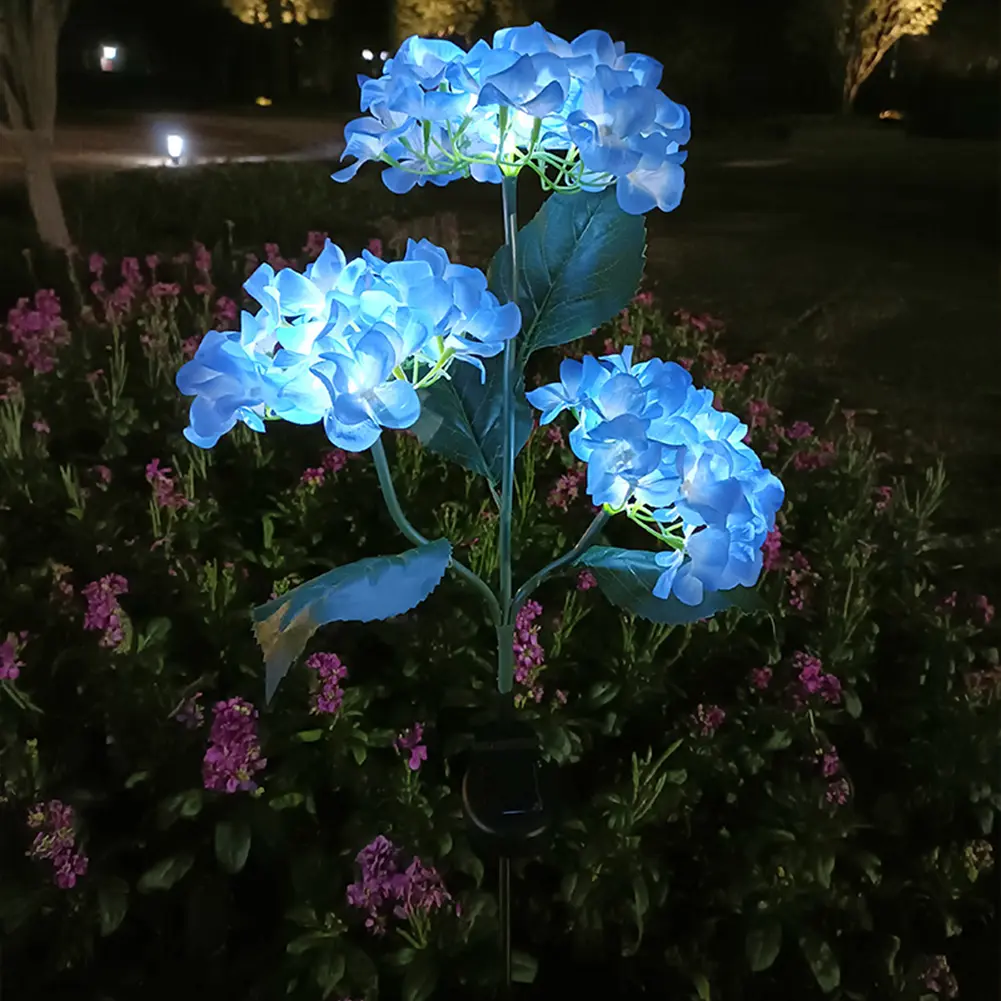 3 Heads Hydrangea Landscape Lighting Adjustable Iron Wire LED Solar Decorative Pathway Landscape Lights Bendable for Home Garden