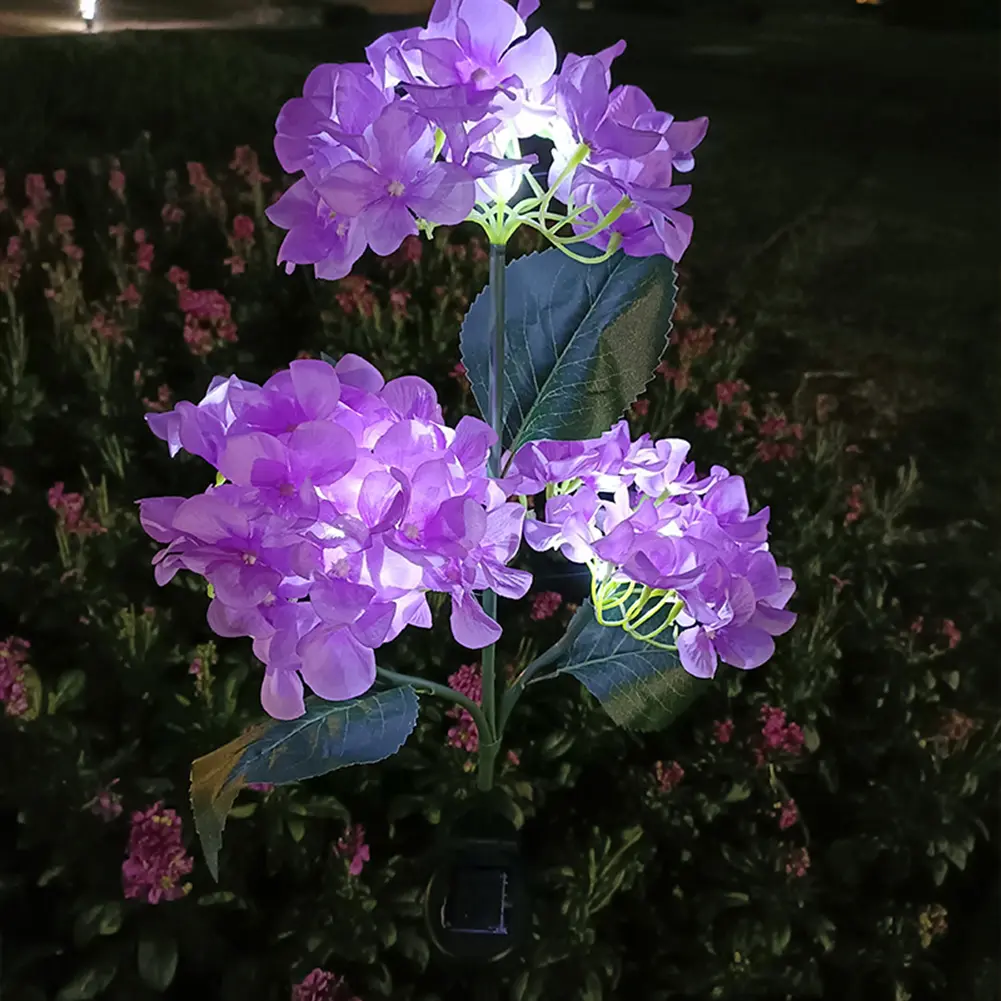 3 Heads Hydrangea Landscape Lighting Adjustable Iron Wire LED Solar Decorative Pathway Landscape Lights Bendable for Home Garden