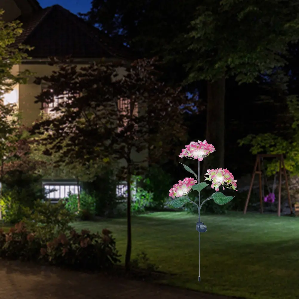 3 Heads Hydrangea Landscape Lighting Adjustable Iron Wire LED Solar Decorative Pathway Landscape Lights Bendable for Home Garden
