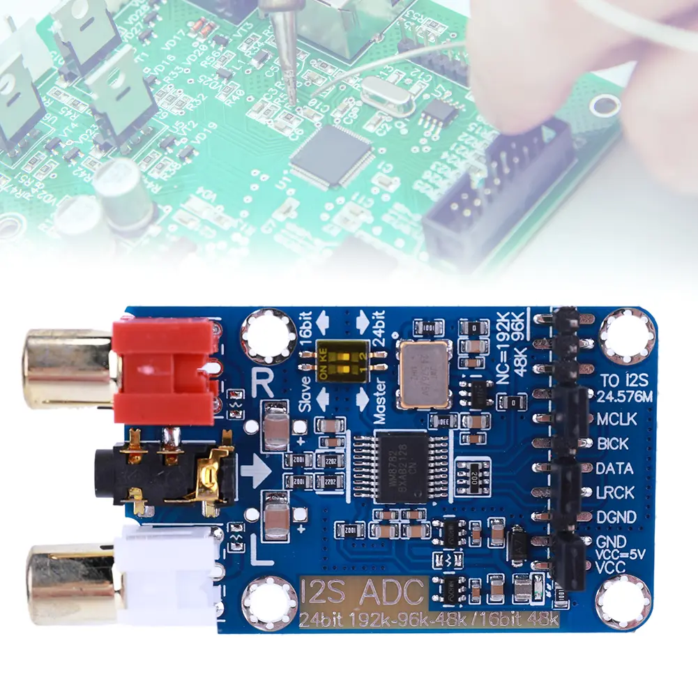 I2S ADC Master Slave Mode Development Board 24BIT 192K 96K 48K Audio I2S Capture Card Module Support 3.5MM/RCA Input