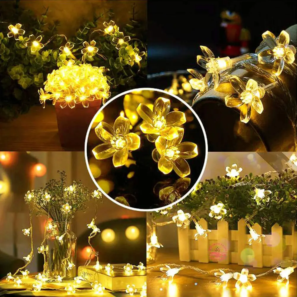 20/50LED Solar Power Cherry Blossom Fairy String Light Outdoor Decorative Lamp