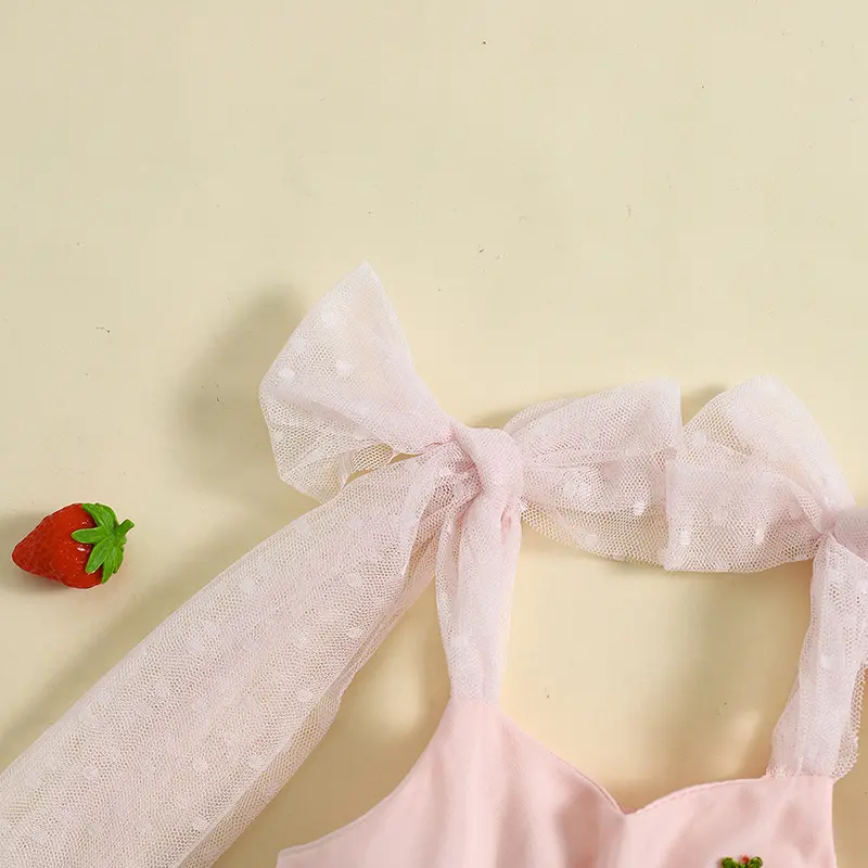 ma&baby 0-18M Baby Girl Romper Newborn Infant Toddler Jumpsuit Summer Strawberry Embroidery Mesh Sunsuit Headband Outfits