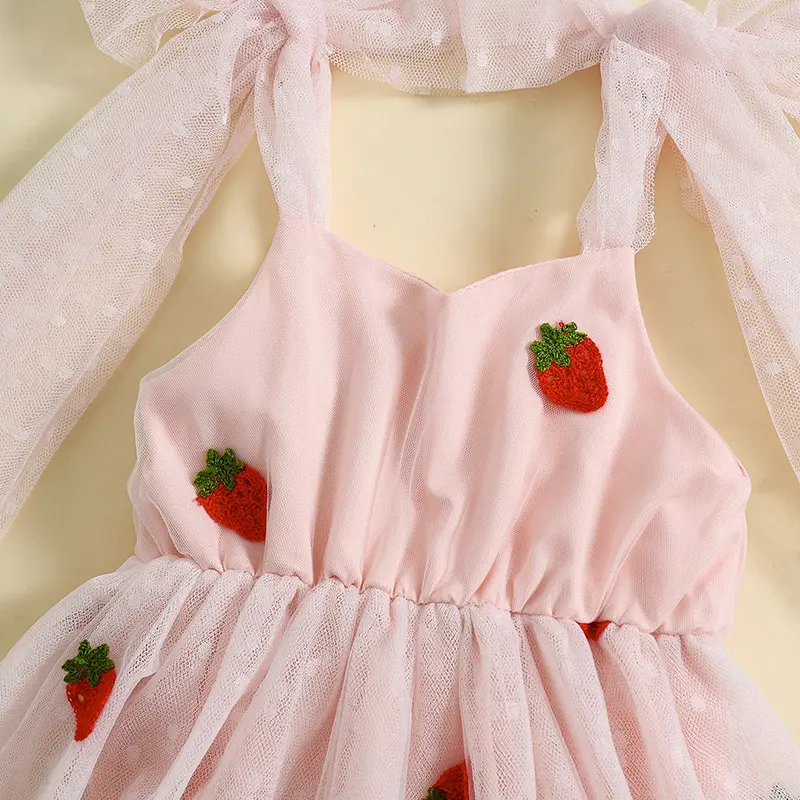 ma&baby 0-18M Baby Girl Romper Newborn Infant Toddler Jumpsuit Summer Strawberry Embroidery Mesh Sunsuit Headband Outfits