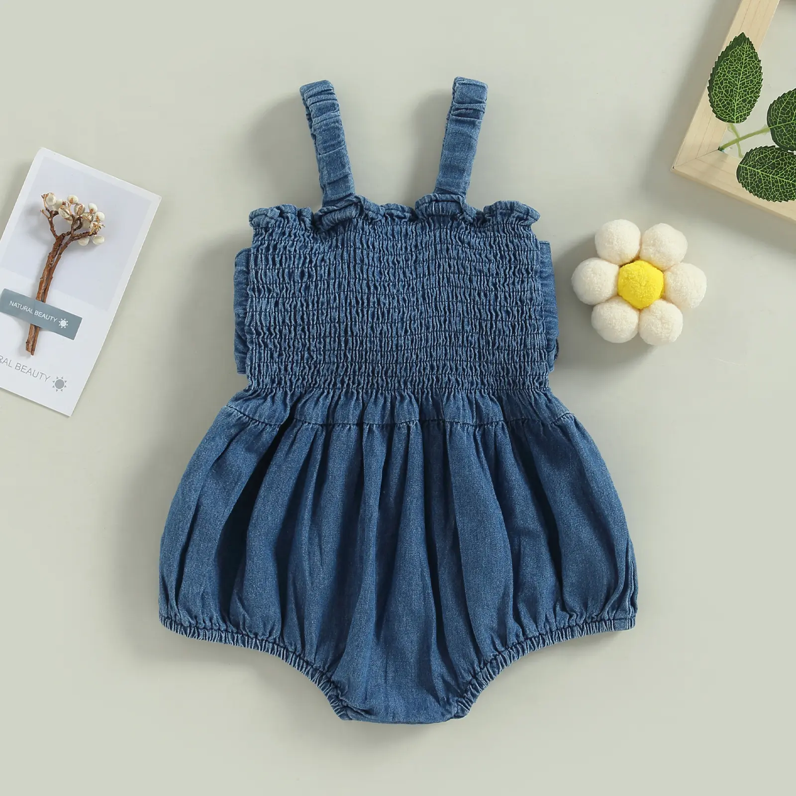 ma&baby 0-18M Baby Girls Romper Newborn Infant Toddler Denim Jumpsuit Sleeveless Bow Sunsuit Overall Solid Color Clothing