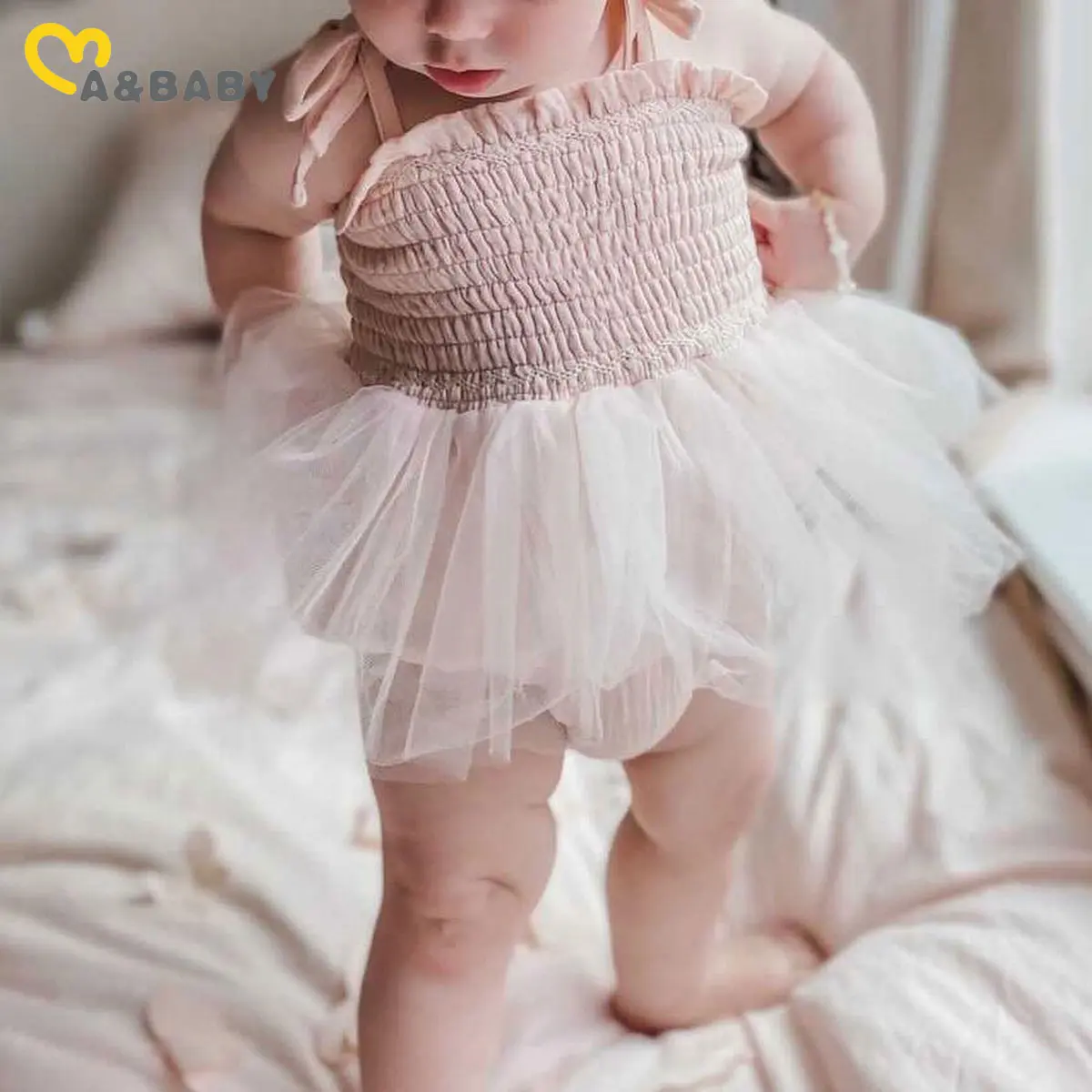 ma&baby 0-18M Baby Girl Romper Newborn Infant Toddler GIrl Tulle Ruffle Jumpsuit Princess Birthday Party Holiday Clothes Sunsuit