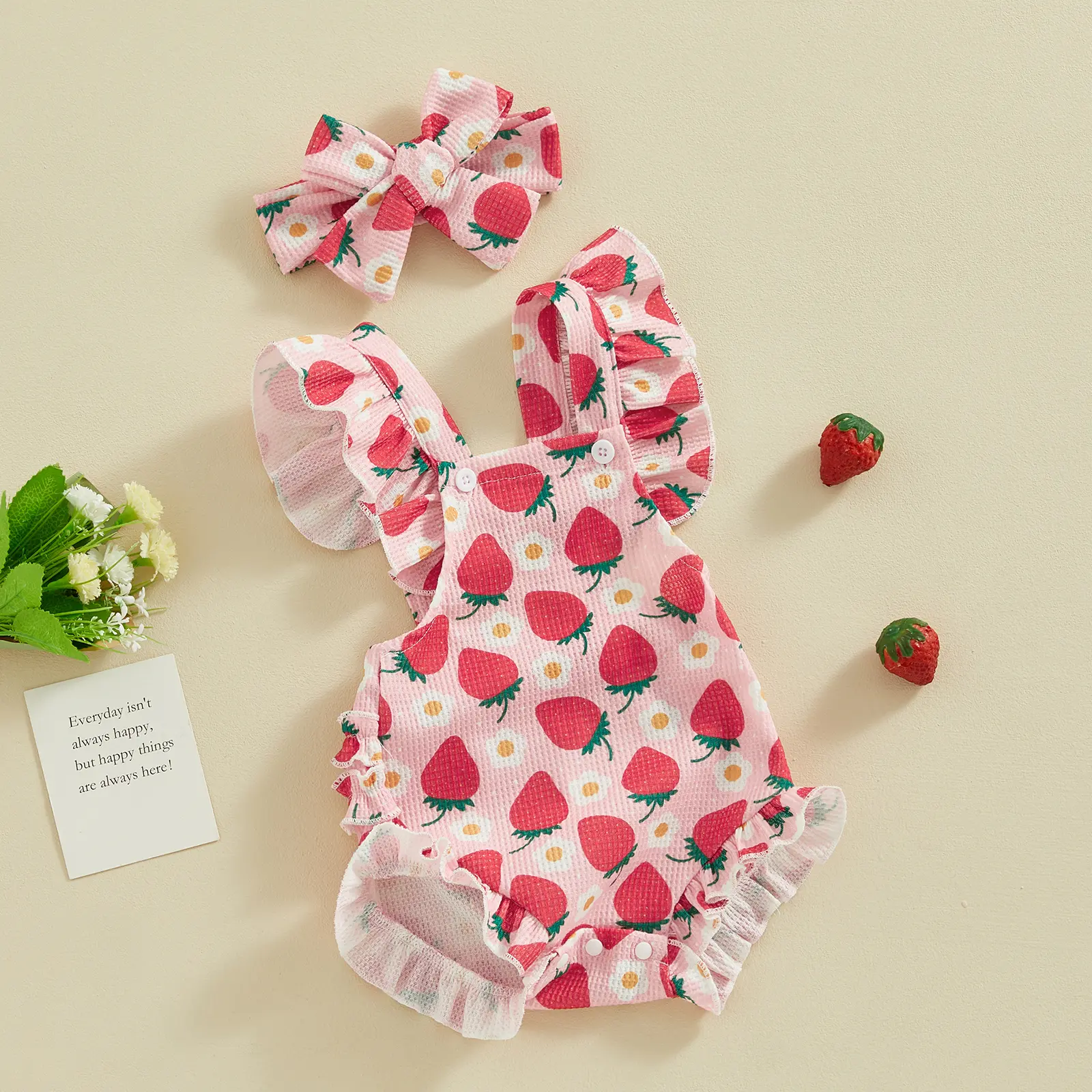 ma&baby 0-18M Newborn Infant Toddler Baby Girls Romper Strawberry/Flower/Cherry Print Jumpsuit Overalls Headband Summer Outfits