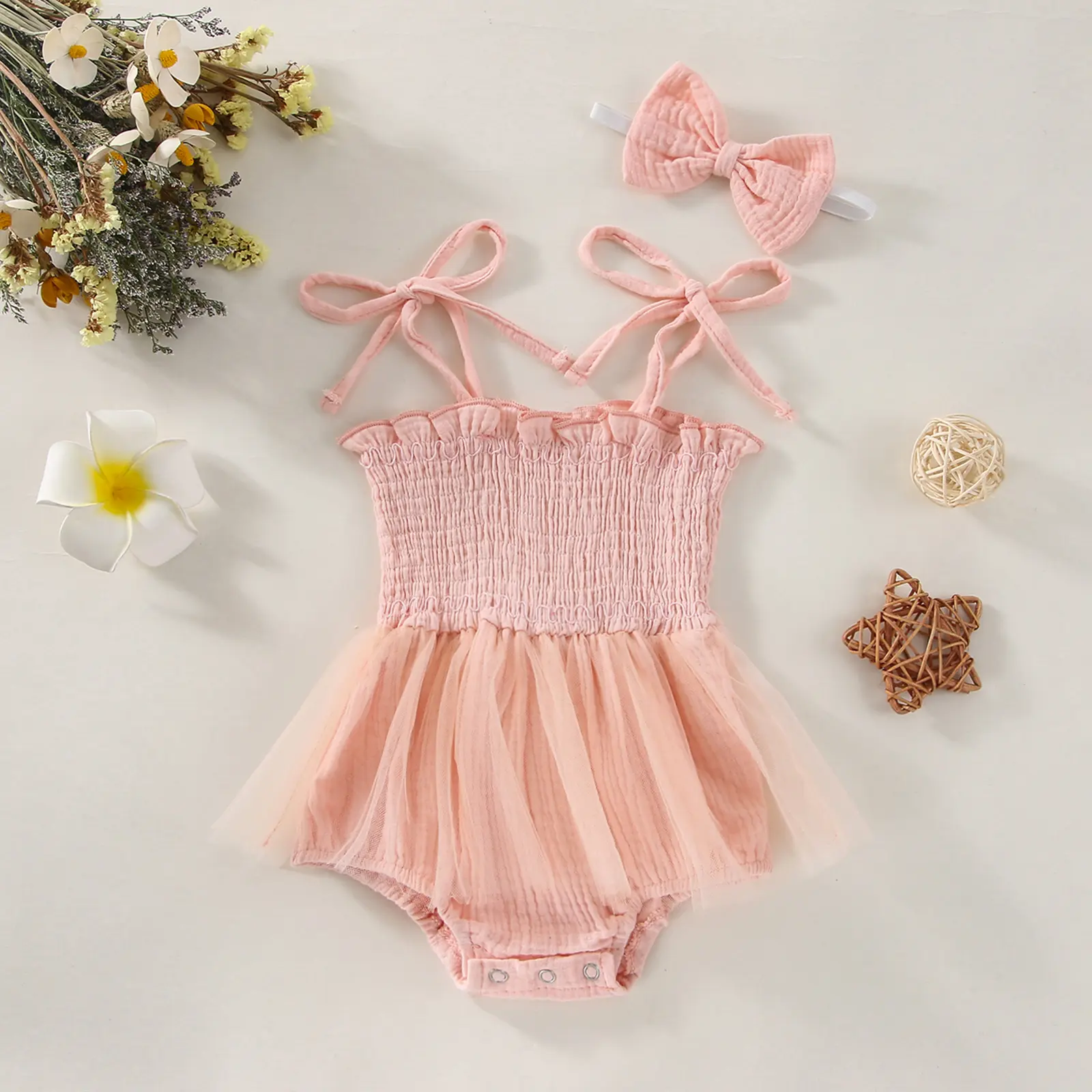 ma&baby 0-18M Baby Girl Romper Newborn Infant Toddler GIrl Tulle Ruffle Jumpsuit Princess Birthday Party Holiday Clothes Sunsuit