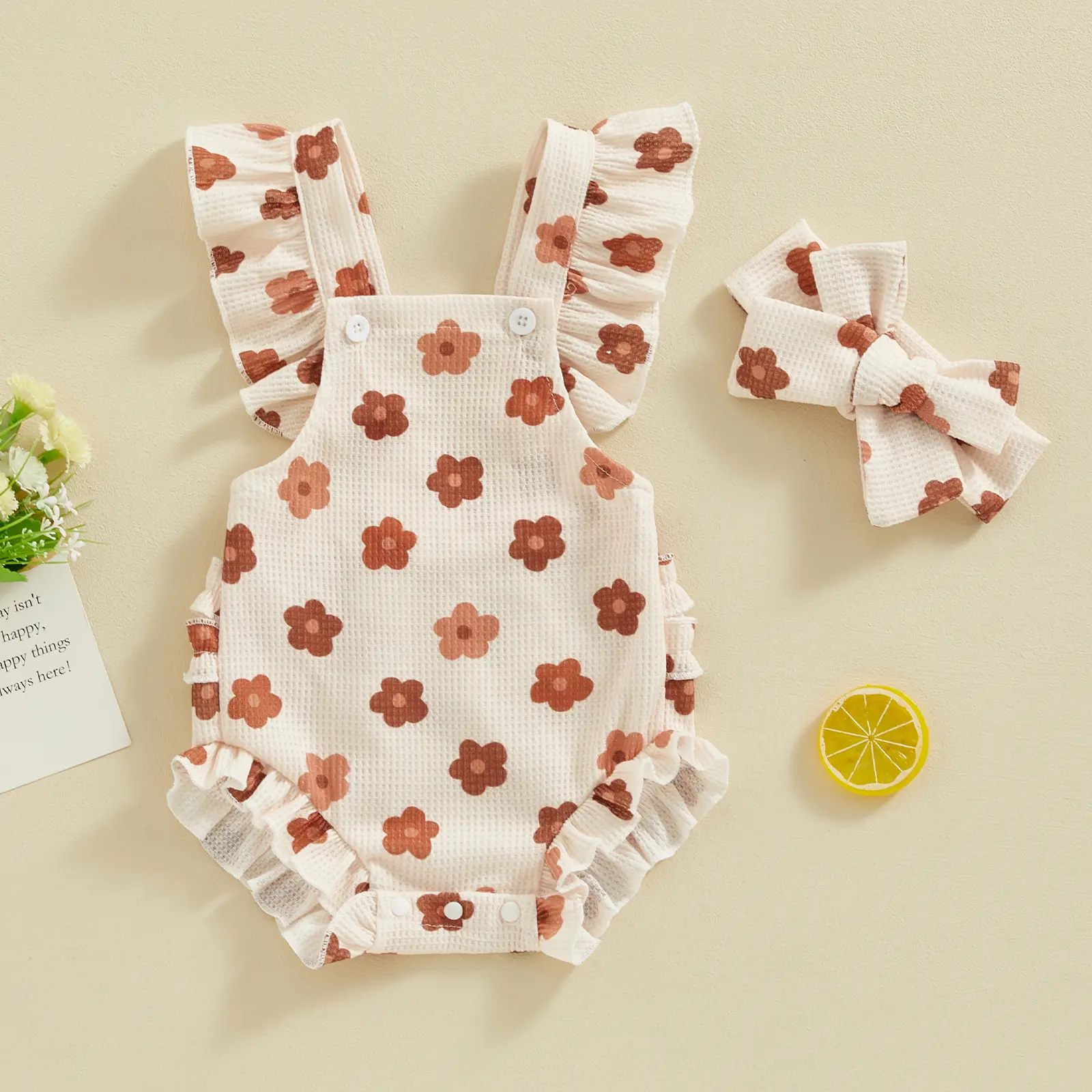 ma&baby 0-18M Newborn Infant Toddler Baby Girls Romper Strawberry/Flower/Cherry Print Jumpsuit Overalls Headband Summer Outfits