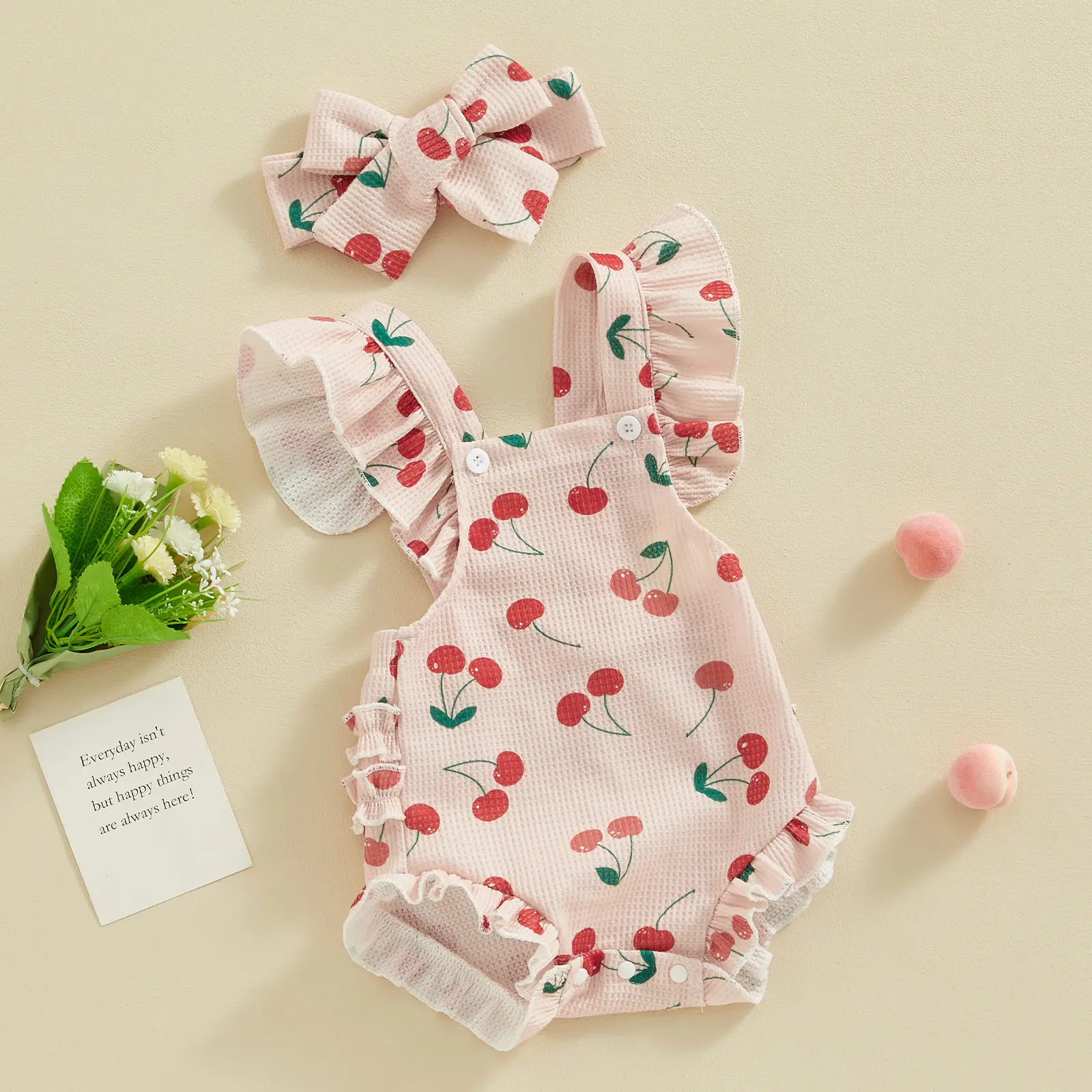 ma&baby 0-18M Newborn Infant Toddler Baby Girls Romper Strawberry/Flower/Cherry Print Jumpsuit Overalls Headband Summer Outfits