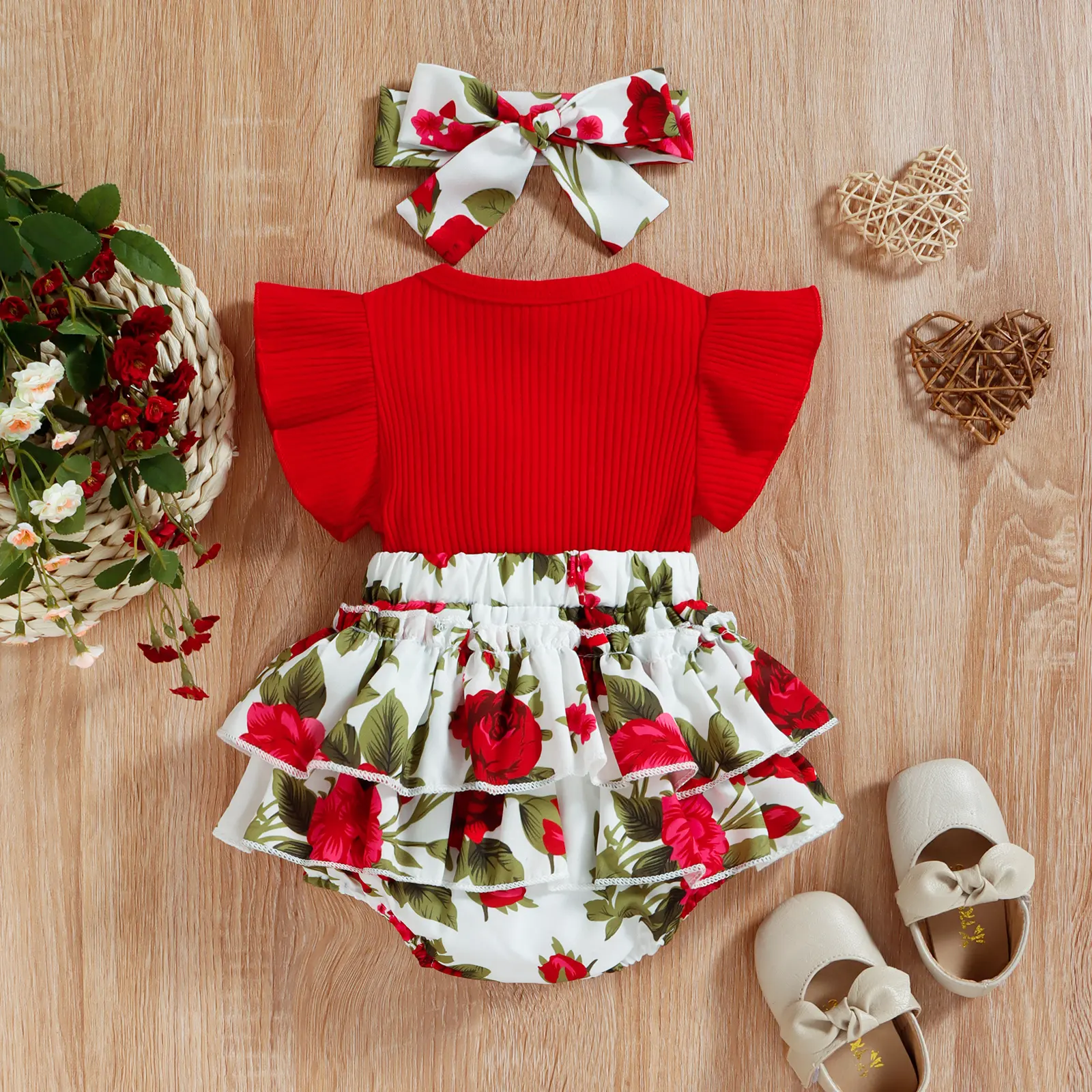 ma&baby 0-18M Baby Girl Romper Newborn Toddler Infant Jumpsuit Floral Doughnut Print Overalls Headband Summer Outfits Clothing