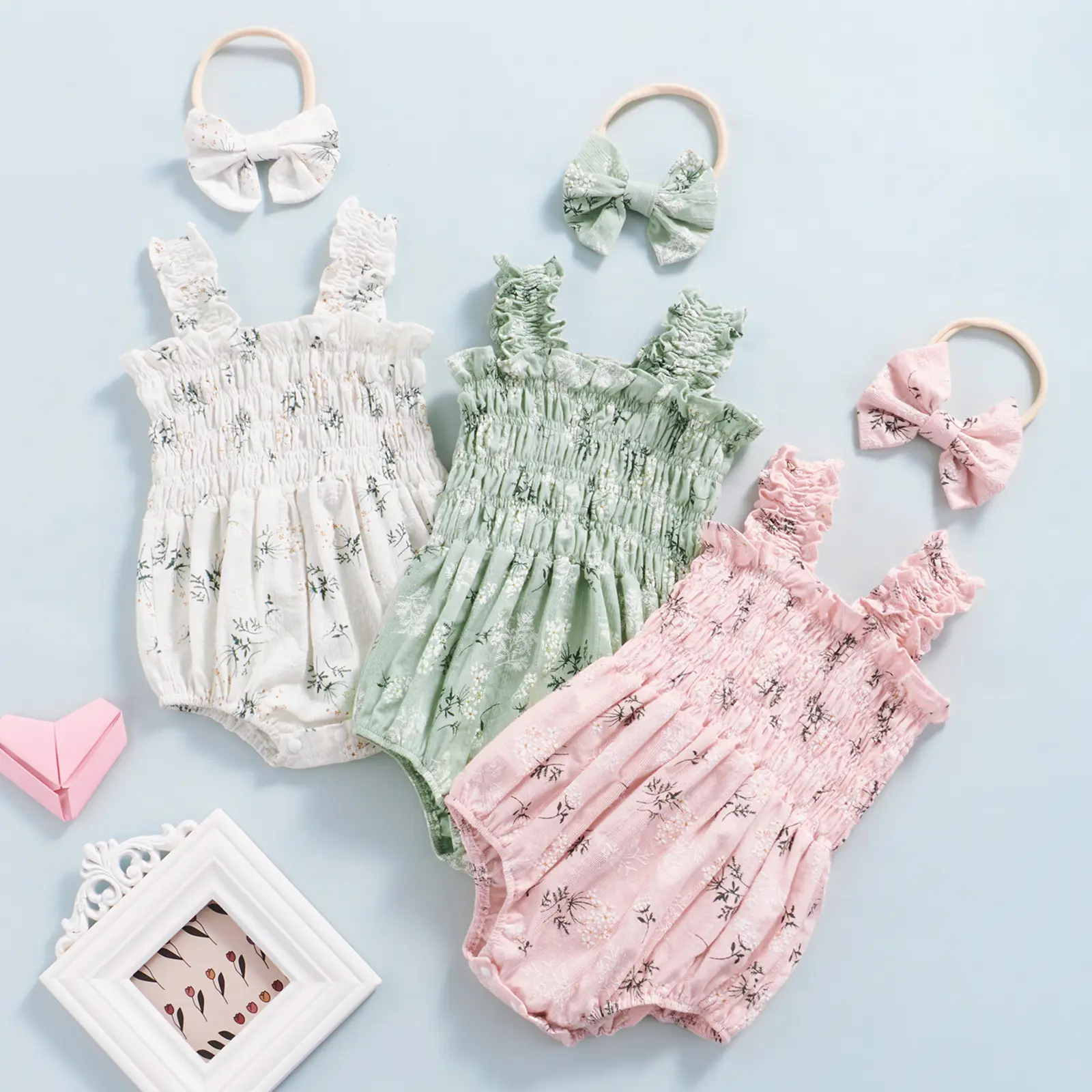 ma&baby 0-24M Baby Girl Romper Newborn Infant Jumpsuit  Floral Print Sleeveless Clothing Headband Summer Outfits